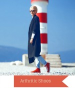 A woman wearing arthritic shoes.